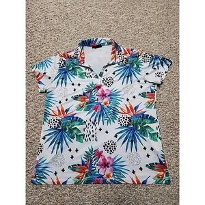Yatta Golf Women Polo Shirt XXL Tropical Floral Bird of Paradise Performance